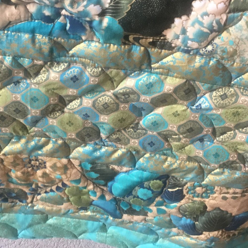 Hand Crafted Turquoise & Gold Quilt - Picture 10 of 16